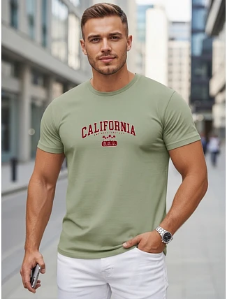 Pánské bavlněné tričko s potiskem „California“, zelené, FashionStreet NX5140R
