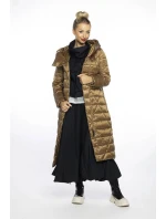 Zlatohnědý dámský prošívaný kabát s kapucí (AG1-J9069)