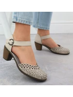 Dámské kožené sandály na jehlovém podpatku béžové Rieker 40902-60