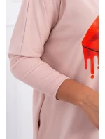 Oversize halenka s potiskem duhových rtů tmavě pudrově růžová