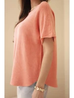 Svetr dámský s krátkým rukávem volného střihu meruňkový