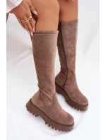 Dámské zateplené kozačky na platformě Big Star – béžové