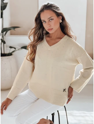 Dámský svetr s výstřihem do V VERALIA ecru FashionStreet MY2517