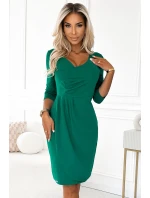 255-4 IRIS Šaty se záhyby a výstřihem - ZELENÉ