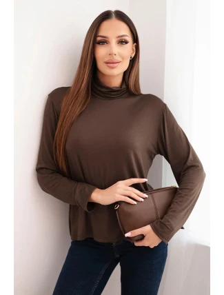 Dámská viskózová blůza s rolákem a dlouhým rukávem hnědá Dámská viskózová blůza s rolákem a dlouhým rukávem hnědá