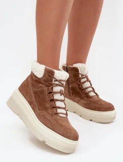 Semišové dámské sněhule s kožíškem na platformě Vinceza 95354 Camel