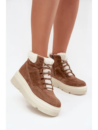 Semišové dámské sněhule s kožíškem na platformě Vinceza 95354 Camel