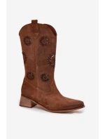 Otevřené dámské kozačky z přírodního semiše na klínu Zazoo 3793 hnědé