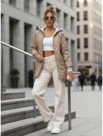 Dámská přechodná prošívaná bunda s prodlouženým střihem béžová TY5612