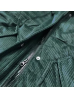 Dámská zimní manšestrová bunda v lahvově zelené barvě s kapucí (7764)