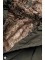 Prošívaná dámská zimní bunda v khaki barvě s kožešinou (m-137)