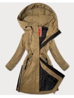 Tmavě béžová jednoduchá dámská bunda s kapucí LHD (LHD-24592) Tmavě béžová jednoduchá dámská bunda s kapucí LHD (LHD-24592)