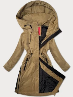 Tmavě béžová jednoduchá dámská bunda s kapucí LHD (LHD-24592)