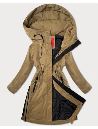 Tmavě béžová jednoduchá dámská bunda s kapucí LHD (LHD-24592) Tmavě béžová jednoduchá dámská bunda s kapucí LHD (LHD-24592)