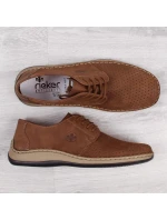 Kožené polobotky Rieker M RKR528 hnědé s ažurovým vzorem