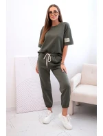 Dámský viskózový komplet s krátkým rukávem a nohavicemi khaki