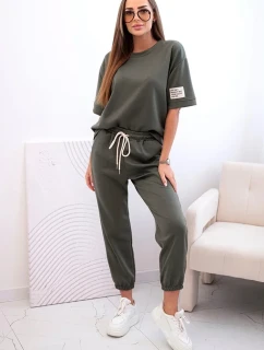 Dámský viskózový komplet s krátkým rukávem a nohavicemi khaki