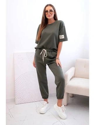 Dámský viskózový komplet s krátkým rukávem a nohavicemi khaki