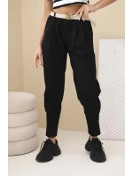 Dámské bavlněné kalhoty s vysokým pasem a opaskem černé