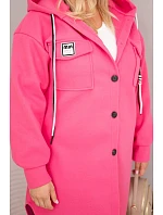 Dámský kabát Plus Size s kapucí zapínaný na knoflíky růžový