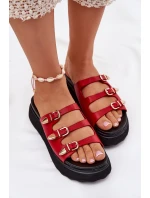 Dámské Klapky Na Platformě S Pásky Červené Nimiotte