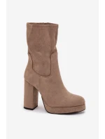 Dámské kotníkové boty na sloupku z eko semiše béžové Carolina