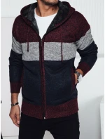 Pánský zateplený svetr s kapucí vínový FashionStreet WX2275