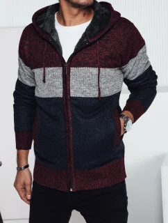 Pánský zateplený svetr s kapucí vínový FashionStreet WX2275