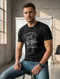 Pánské bavlněné tričko s potiskem motorky černé FashionStreet NX050R