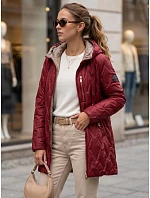 Dámská prošívaná přechodová bunda s kapucí, bordová, FashionStreet TY5771 Dámská prošívaná přechodová bunda s kapucí, bordová, FashionStreet TY5771