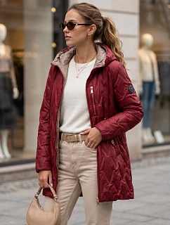 Dámská prošívaná přechodová bunda s kapucí, bordová, FashionStreet TY5771