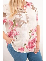Dámská bavlněná halenka Plus Size s výstřihem do V s květinovým vzorem béžová Dámská bavlněná halenka Plus Size s výstřihem do V s květinovým vzorem béžová