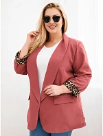 Dámské sako Plus Size s podšívkou v leopardí vzor rezavá