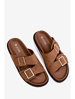 Dámské pantofle z imitace semiše zlaté přezky Camel Selissea