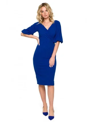 Dámské zavinovací šaty s pouzdrovými rukávy K152  královská modř - Makeover