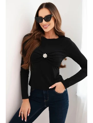 Dámská blůza z viskózy přiléhavá s řasením a broží černá
