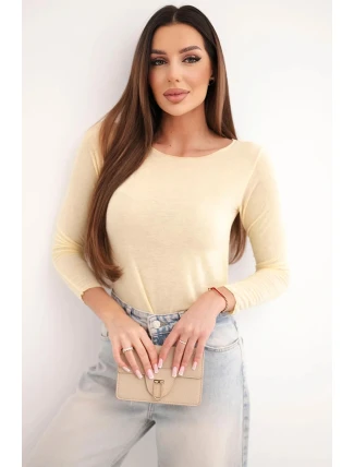 Dámská svetr z kašmíru s kulatým výstřihem a dlouhým rukávem žlutá