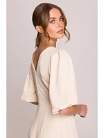 Dámské šaty s puff rukávy S400 krémové - Stylove