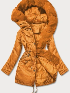 Oranžová dámská bunda parka damska s kožešinou (5m762-254)