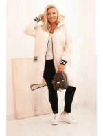 Dámská bunda Plus Size prošívaná s kapucí a sportovními manžetami béžová