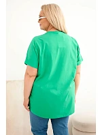 Dámská bavlněná halenka Plus Size s peříčky zelená