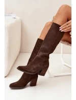 Semišové Kozačky Na Podpatku Zip Čokoládové Lissara