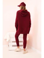 Dámská bavlněná souprava s kapucí a legíny s vysokým pasem bordový