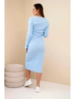 Dámská bavlněná šaty s dlouhým rukávem a knoflíkovým výstřihem modrá
