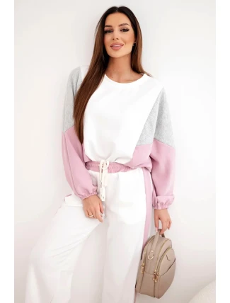 Dámská souprava s volnou mikinou a kalhotami s širokým nohavicím tmavě růžový