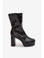 Lakované dámské kotníkové boty na platformě a klínovém podpatku černé Calvessa