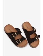 Dámské pantofle na korkové platformě se zlatými sponami Černé Tovessa