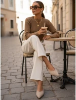 Dámské semišové baleríny se špičatou špičkou béžové barvy FashionStreet ZY1426