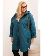 Dámská bunda Plus Size prošívaná s kapucí a nápisem HOPE mořská