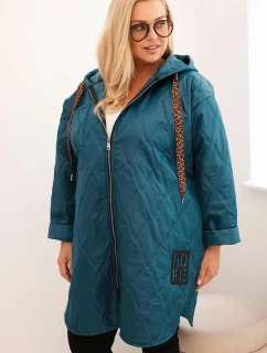 Dámská bunda Plus Size prošívaná s kapucí a nápisem HOPE mořská